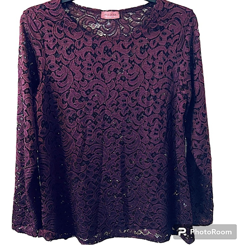 Rag Doll Women’s Plus Size 2x Long Sleeves All Over Paisley Lace Pullover Top